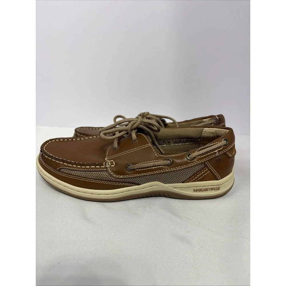 Margaritaville Anchor Men's 9.5 Brown Leather Boat Shoes Casual Nautical Loafers
